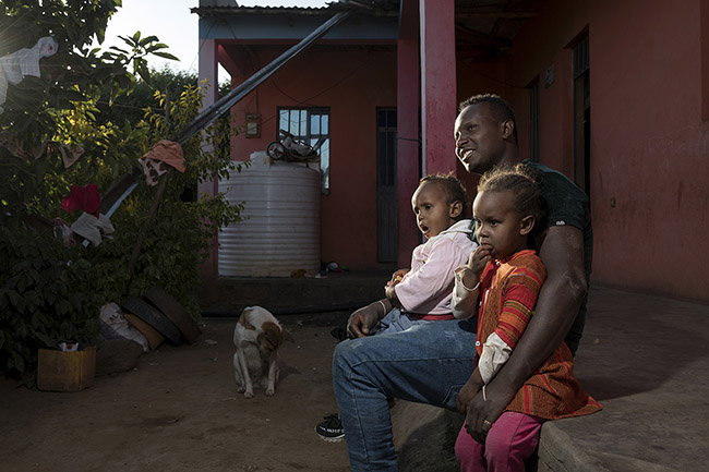 Abbas with his two children. 
When he will be no longer able to feed the hyenas, Abbas plans to pass the torch to his children, just as his father did with him.