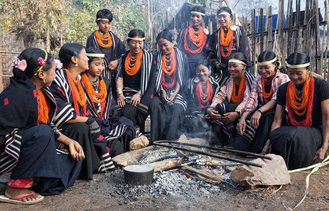 Tsawlaw Naga women meeting arround the fire early the morning.