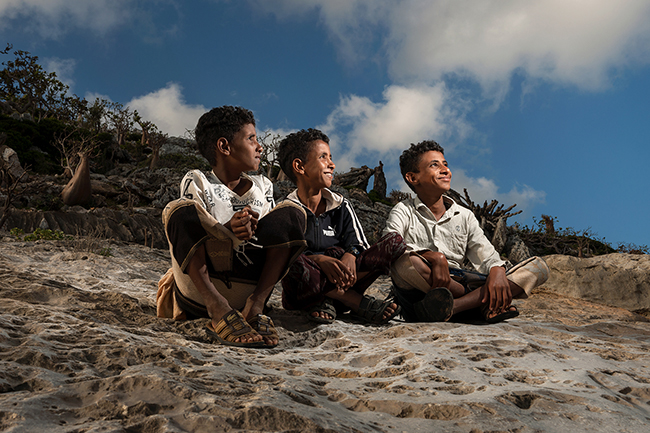 Portrait of Ali, Ahmed and Abdullah on the Homhil plateau. Socotra - Yemen - 2020