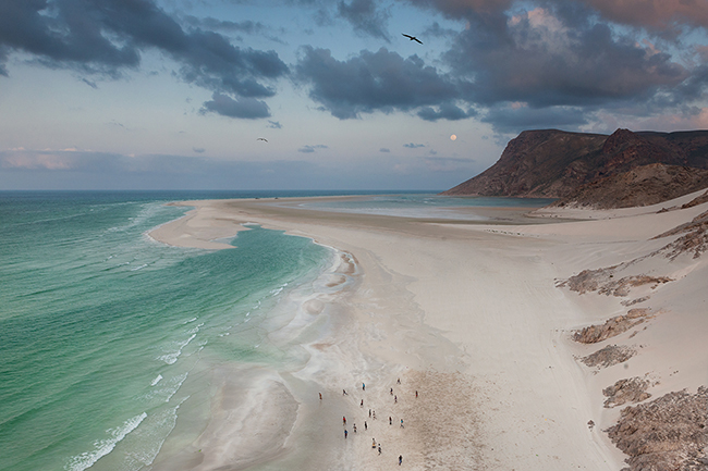Locals like to picnic at sunset in Qalansiyah Bay, in the far west of the island. This bay is the largest on the island. For its pristine beaches and its 300 km of untouched coastline, Socotra is stirring up the greed of Gulf investors. Socotra - Yemen - 2020
